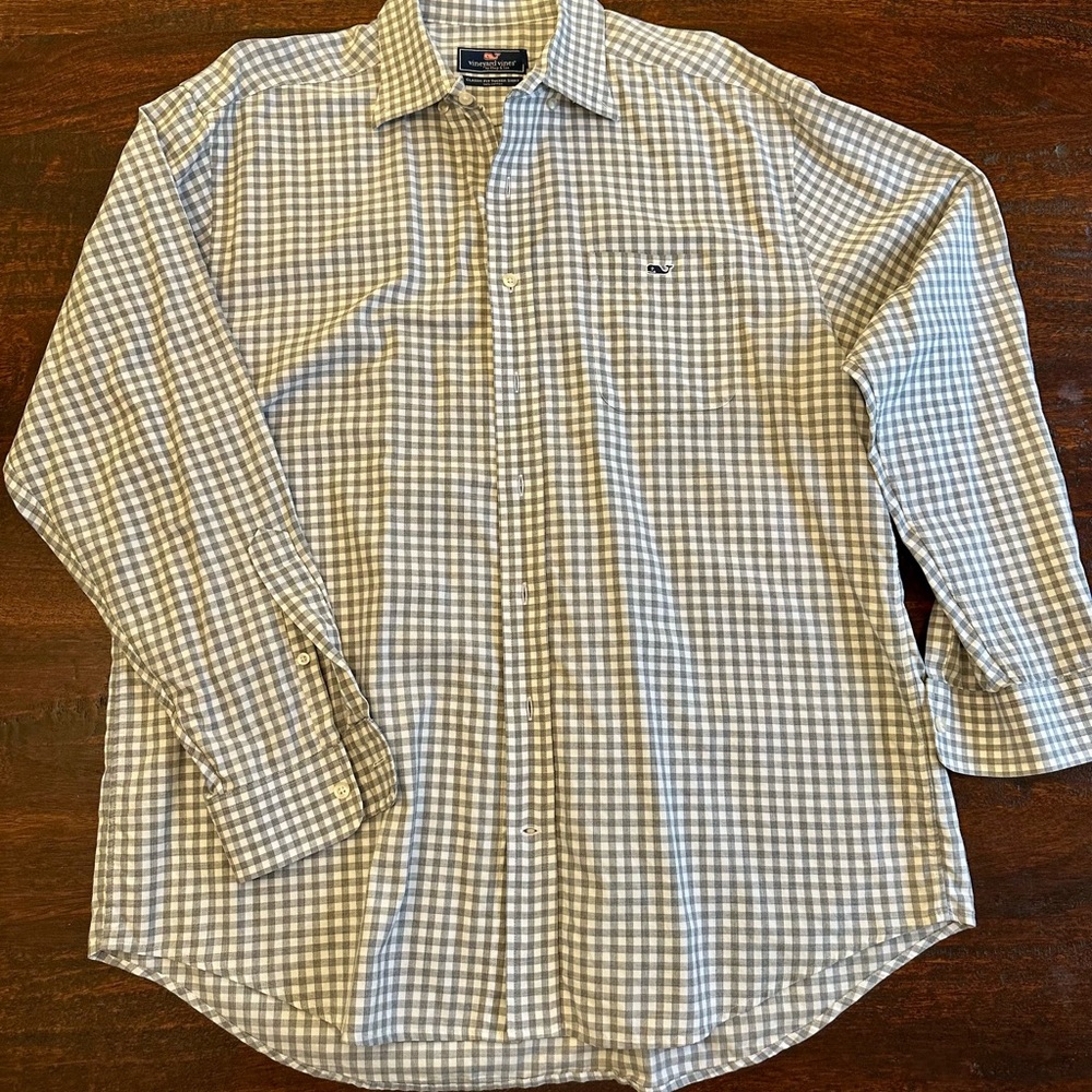 Vineyard Vines Blue and White Gingham Shirt Classic Fit Tucker Shirt